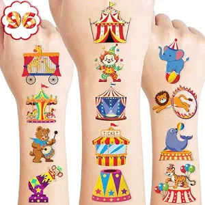 120 PCS Carnival Circus Clown Pre-Cut Temporary Tattoos for Kids |