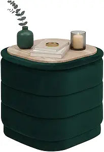 B FSOBEIIALEO 15" Square Velvet Storage Ottoman Cube with Tray,Bottle Green
