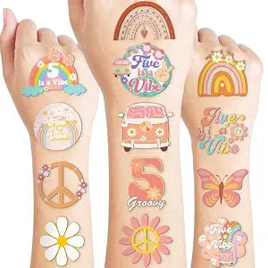 96 PCS Five Is A Vibe Pre-Cut Temporary Tattoos 5th Birthday Party