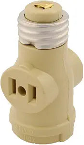 Leviton Keyless Socket Adapter with 2 Outlet, 660 W, 125 V, Medium Base, 1 Pack, 1403-I, Ivory