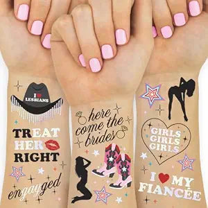 xo, Fetti Bride Pride Bachelorette Temporary Tattoos - 52 Glitter Styles | Mrs and Mrs Bach Party Decoration, Pridesmaid Favor, Bride to Be Gift + LGBTQ Rainbow Bridal Shower
