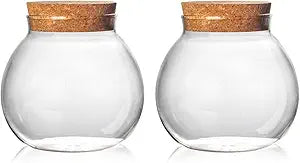 Set of 2 round glass jars with cork lid 17oz wedding candy jar kitchen Storage jar, perfect for tea, biscuits, cereals, flour, beans, spices, coffee beans etc (2PCS)