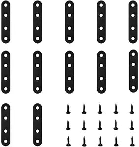 12 Pcs Black Straight Brace, Flat Straight Bracket with Screws