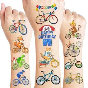 Cute Bike Temporary Tattoos for Kids, 96 PCS Pre-Cut Bicycle
