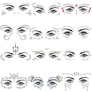 SIQUK 12 Sets Face Jewels Rhinestone Face Gems Stick on Crystal Stickers
