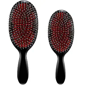 Geiserailie 2 Pcs Boar Bristle Hair Brush with Nylon Quill for Women Men