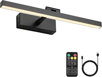 Joosenhouse Battery Operated Picture Light, Rechargeable Wireless Gallery Light with Remote Control, Dimmable & Timer Function, 15.35" Black Wall Lights for Artwork
