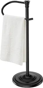 Bath Hand Towel Holder Stand,Stainless Steel 16 Inch Free Standing Towel Rack,Heavy Weight Towel Bar for Bathroom Vanity Countertop &Kitchen,Black