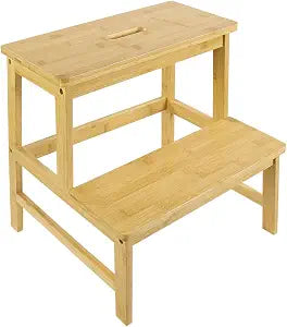 BFTOU Bamboo Step Stool 2 Step Stool Chair for Kitchen Bed Bathroom Toilet Bedroom, Natural