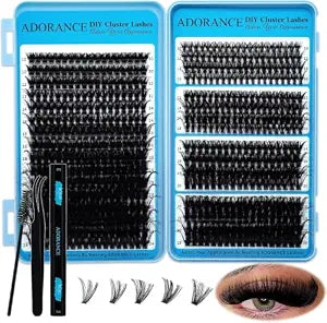 Adorance lash clusters kit with Mixed Length 10-24mm and volume 40D60D80D120D DIY Lashes Cluster Kit,592pcs Individual Soft and comfortable Lashes with Bond&Seal, Tweezer and Lash Brush