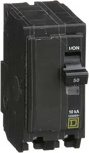 Square D by Schneider Electric Qwik Open 50 Amp Mini Circuit Breaker, 2 Pole, 120/240V AC, 10kA Breaking Capacity, Plug in Mount, Commercial and Residential Use, 5-Pack (QO250CP)