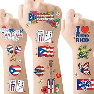 Puerto Rico Temporary Tattoos, 8 Sheets 200+ PR Rican Flag Fake Tattoo Stickers, Puerto Rico Party Decorations for Patriotic Anniversary Veterans National Day Festival Favors Supplies