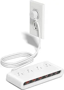Power Strip with USB C 35W,10-in-1 Flat Plug Wall Charger - 5FT Extension Cord with 4AC, 3 USB A & 3 USB C - PD20W Charging Station for Multiple Devices - Travel Home Office (White)