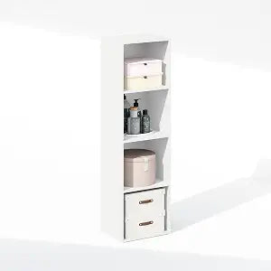 Furinno Reed Closet Organizers and Storage, 4-Tier Closet Organizer, Open Shelf Closet Storage, for Wardrobe, Bedroom, Living Room, White