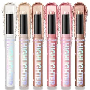 6 Colors Eyeshadow Stick Cream ��������� Glow Highlighter Makeup for Face Eyes & Body, Silky Smooth Blendable Shimmer, Long Lasting Illuminator for Cheeks, Nose, Collarbone ���ï¿