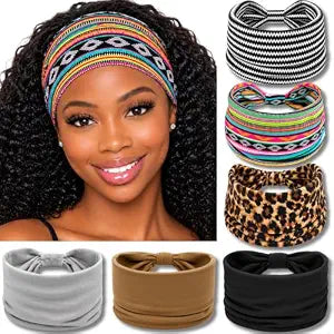 IVARYSS Wide Headbands for Women, Boho Knotted Head Wraps Turbans, Large African Style Head Bands Hair Accessories, 6 Pack