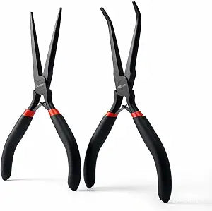 WISEUP 6" Mini Needle Nose Pliers Set2pcs Small Long Reach Bent Pliers