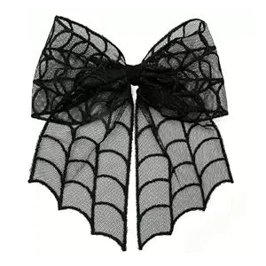 Large Halloween Hair Bow Clips –Black Spider Web Alligator Clips for Women & Girls | Gothic Bow Clips Hair Accessories with Long Tail for Thin & Thick Hair| Halloween Party Hair Decoration