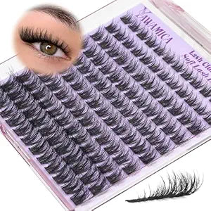 Wispy Fluff Lash Clusters 8���������14mm Short Eyelash Clusters Natural CC Curl Individual Lashes DIY Eyelash Extensions with Thin Lash Band for Daily Wear, Clean Girl