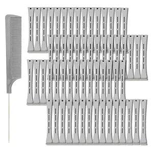 60 Pieces Hair Perm Pods Plastic Perming Rods Cold Wave Rods Curlers Hair Rollers with 1 Pieces Steel Pintail for Hairdressing Styling(Grey, 1.5 Cm/0.59 Inch)