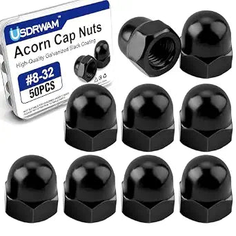 50PCS #8-32 Acorn Cap Nuts, Black Zinc Plated 304 Stainless Steel