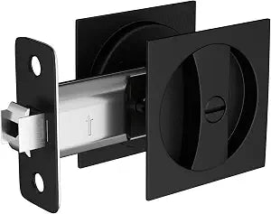 goldenwarm Matte Black Pocket Door Lock, Zinc Alloy Black Pocket Door Hardware(2-3/8" Backset), Pocket Door Handles Square Pocket Door Locks for Bathroom for Closet Door Lock- 1 Pack