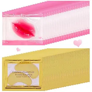 40 Pairs Lip Mask & Eye Mask, 24K Gold Crystal Collagen Under Eye Patches