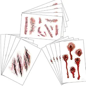 Scar Temporary Face Tattoo Fake Bleeding Tattoos Sticker, 15-Sheet