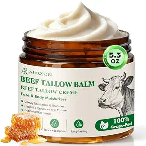 Beef Tallow for Skin - 100% Grass-Fed Beef Tallow for Face & Body, Unscented Tallow and Honey Balm, Quickly Absorbs, Deeply Moisturizes & Nourishes, 5.3oz Enough to Share with Family Members