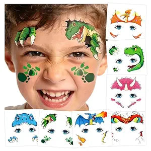 Partywind Dinosaur Face Temporary Tattoos for Kids