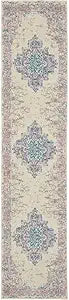 Nourison Home Grafix Traditional Ivory/Pink 2'2" x 12' Area -Rug, Easy Clean, Non Shedding, Bed Room, Living Room, Dining Room, Kitchen (2x12)