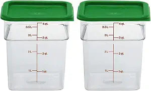 Cambro Food Storage Container with Lid (2 Pack) - Classic Series Square with Green Lid - 4 QT (Quart) - Commercial Grade for Food Prep (Clear)