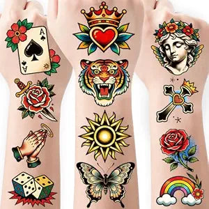 108 Pcs American Traditional Temporary Tattoos for Adults