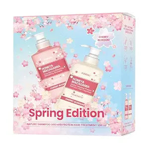 KUNDAL Honey & Macadamia Korean Hair Care Shampoo & Conditioner Limited Edition Gift Set, Cherry Blossom, 16.9 Fl Oz, Pack of 2 - Helps Hair Feel Moisturized with Argan Oil - Natural Protein