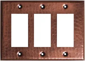 Monarch Abode Rocker Light Switch Cover Plate 3-Gang Pure Copper Decorator Wall Plates, Hand Hammered Decorative Outlet Covers Wall Plates for Receptacle, GFCI Electric Outlet Cover, Pack of 1