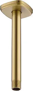 Shower Arm with Large Flange 8 Inch Straight Rainfall Shower Head Ceiling Mount Arm, Male to Male NPT 1/2 Inch, Round, Brushed Gold