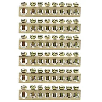 6PCS 8 Positions Electrical Wire Screw Terminal Ground Bar, Brass Neutral Copper Grounding Bars for Distribution Cabinet