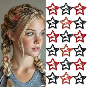 Red Black Star Hair Clips 18PCS Hair Barrettes Y2K Snap Clips