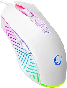 Rampage Spear V2 White Wired Gaming Mouse with RGB Lighting 12800 DPI, 7 Programmable Buttons, Lightweight Ergonomic Gaming Mouse for PC/Mac/Laptop Gamers