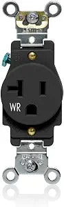Leviton Single Outlet, Weather-Resistant, 20 Amp, 125 Volt, Heavy-Duty Industrial Specification Grade, Back or Side Wire, Self-Grounding, Receptacle