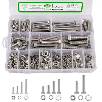 260Pcs M6 M8 M10 Hex Bolts and Nuts Assortment Kit,304 Stainless Steel Machine Screw Sets with Case,Metric Fastener Set Machine Screw Nuts Washers