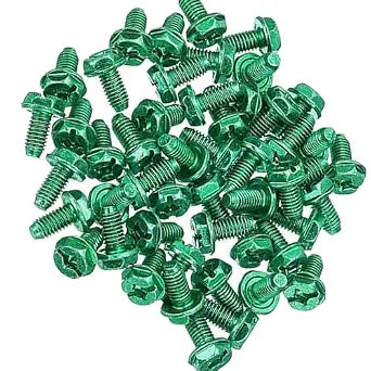 TAODAN 30PCS 10-32x3/8 Inch Green Carbon Steel Ground Screws Combination Slotted Hex Washer Head Suitable for Electrical Junction Case Metal Socket Switch Box