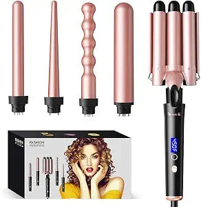 5 in 1 Curling Wand Set with Temperature Display & 0.43"-1.25" Barrels