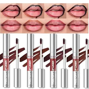 4Pcs Peel Off Lip Liner Stain Set - Long-Lasting, Smudge-Proof, Waterproof Nude Matte Lip Tint, Non-Fading Peel Off Brown Lip Line Color, Effortless Precision & Full Coverage, Overline Lip Combo