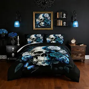 Skull Gothic Comforter Set Twin Size with 2 Pillowcases.