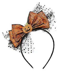 Thanksgiving Headband Pumpkin Hairbands Fall Head Bands Lace Yellow Bow Design Christmas Party Birthday Cosplay Photo Props Head Wear Gifts for Women Girls Halloween Head Decoration