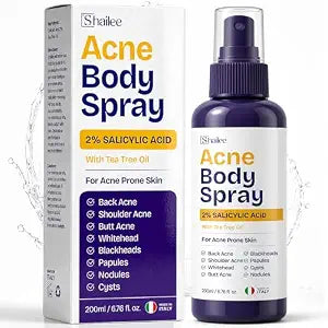 Body Acne Spray | Back Acne Treatment for Face, Body, Shoulder & Butt | Acne Body Spray for Blackheads & Whiteheads with 2% Salicylic Acid & Tea Tree Oil