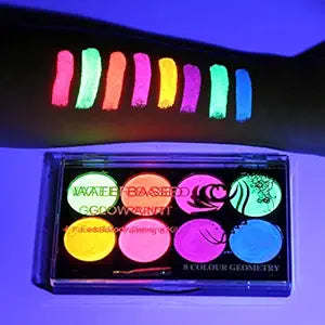 8 Colors UV Neon Glow in the Dark Face Paint,Water Activated Eyeliner Set Neon Rave Body Paint Palette,Water Based Fluorescent Face Painting Kit Halloween Washable for Kids
