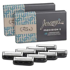 Jeremy's Razors for Men - Precision 5 Razor Blade Refills - 8 Cartridges (Fits All 2nd Gen Jeremy's Handles) - Precision Trimmer, Stainless Steel Design, Lubricating Strip - Men's Shaving Blades