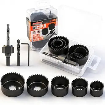 HORUSDY 8PCS Hole Saw Kit, 1"2-1/8" (2554mm), with 2 Pcs Drill Bits, Mandrel & Hex Key, Smooth Cut, DIY-Friendly Set for Soft Wood, Plywood, PVC